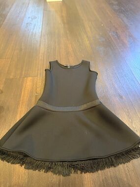 Brandy Melville Black Sleeveless Fringe-Hem Fit-and-Flare Dress